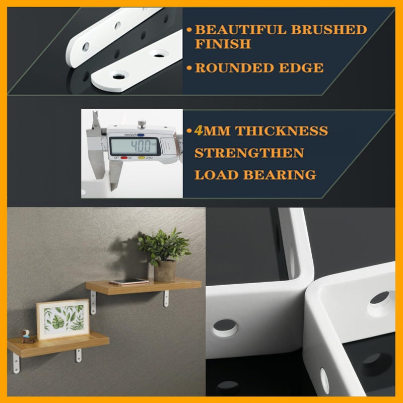 Alise 4 PCS L Brackets Heavy Duty Corner Bracket, 5 X5 Inch White Floating Shelf Brackets for Shelves, Stainless Steel L Shape Wall Mounting Brackets, Metal L Joint Angle Bracket for Wood Shelving - Image 4